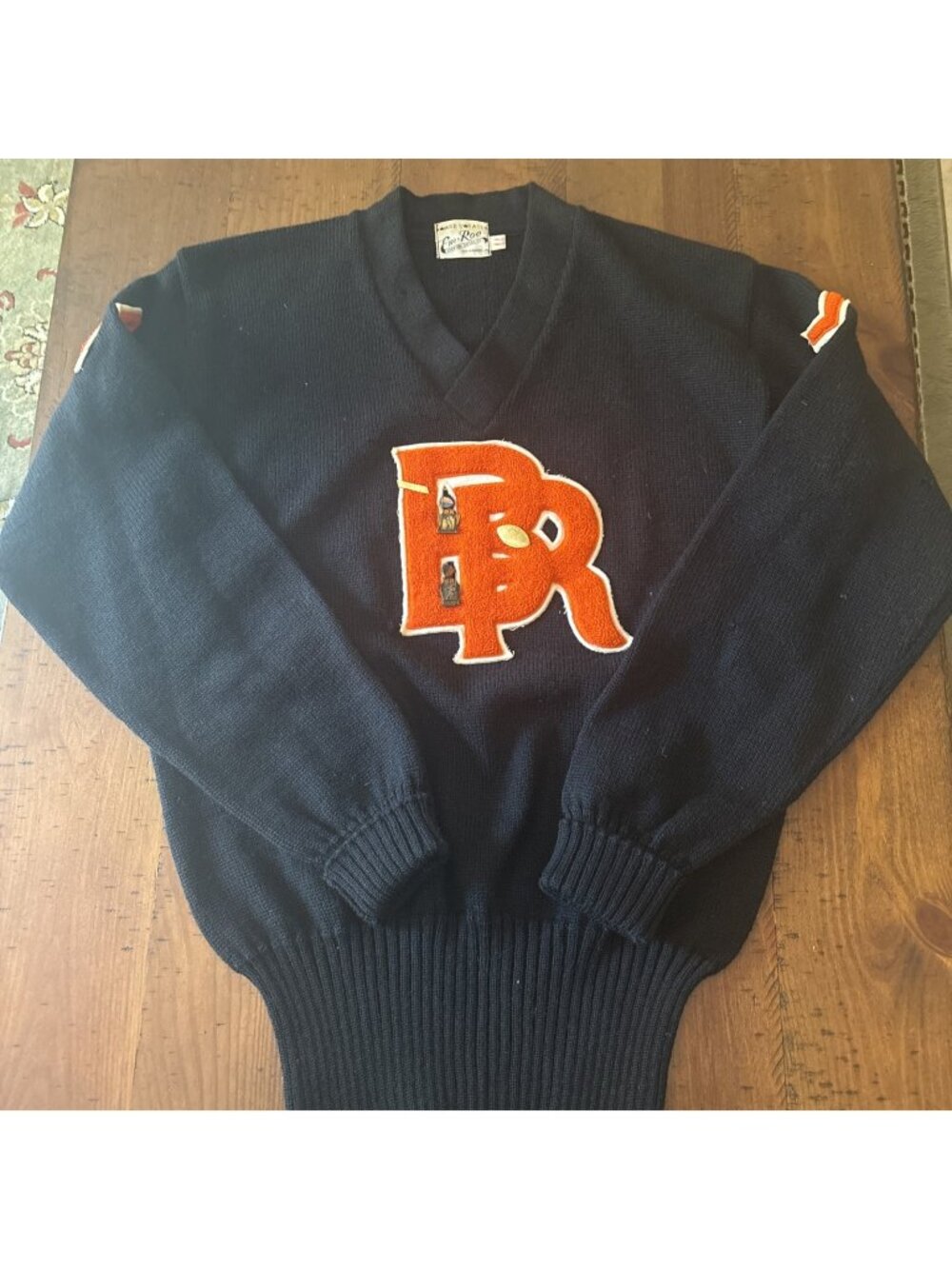Vintage Award Sweater Broad Ripple Indiana Black & Orange Size 44 Letterman’s